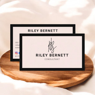 Carte De Visite Signature de code QR Monogramme minimaliste rose p