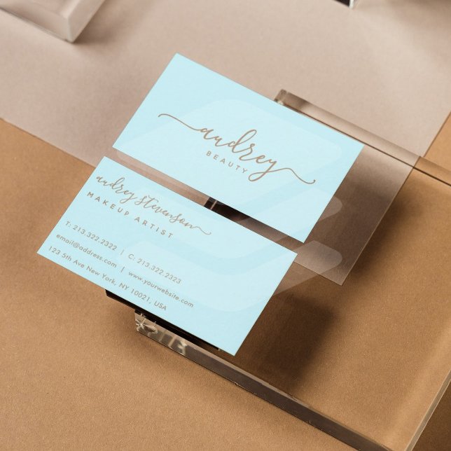 Carte De Visite Signature d'or bleu moderne (Créateur téléchargé)