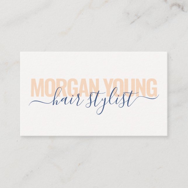 Carte De Visite Signature du script de stylisme moderne peach bleu (Devant)
