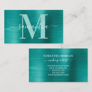 Carte De Visite Signature Monogram Aqua Turquoise Shimmer Foil