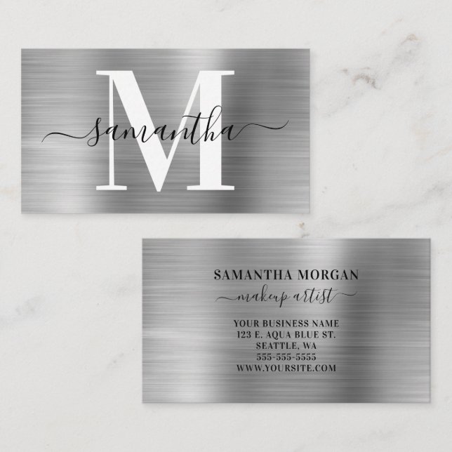 Carte De Visite Signature Monogram Silver Shimmer (Devant / Derrière)