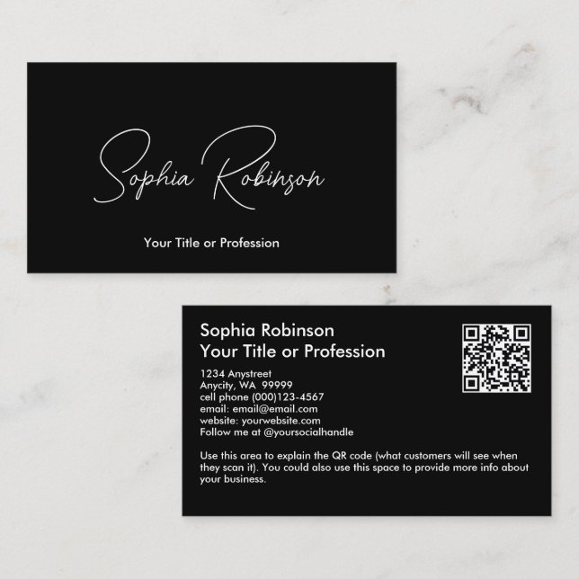 Carte De Visite Signature noir QR (Devant / Derrière)