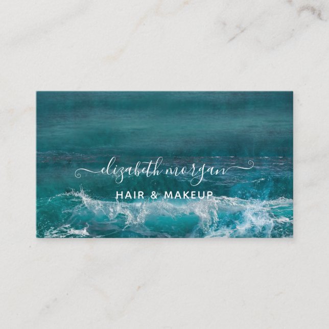 Carte De Visite Signature Script Aqua Green Blue Modern Beach Busi (Devant)