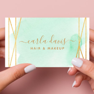 Carte De Visite Signature Script Aquarelle Aqua Or Géométrique