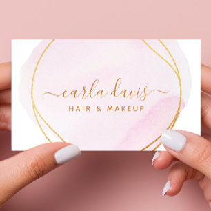 Carte De Visite Signature Script Blush Pink Aquarelle Or Cercle