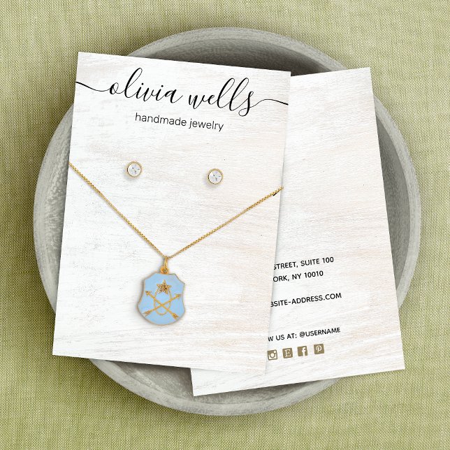 Carte De Visite Signature Script Collier en bois blanc (Créateur téléchargé)