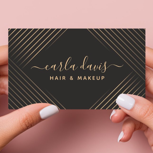 Carte De Visite Signature Script Lignes géométriques Noir Et Or (Créateur téléchargé)