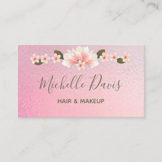 Carte De Visite Signature Script Pink Et Green Floral Business  (Devant)