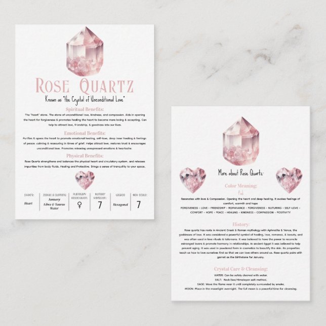Carte De Visite Signification métaphysique du cristal rose quartz  (Devant / Derrière)