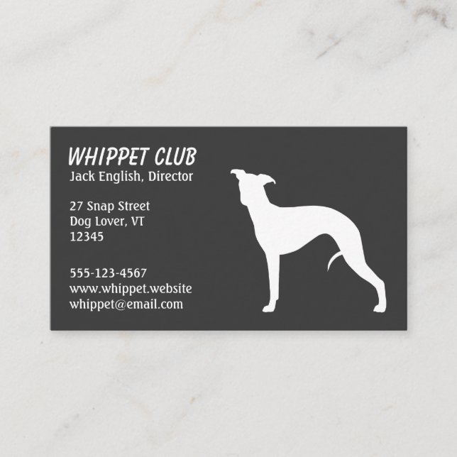Carte De Visite Silhouette blanche Whippet Chien | Services aux an (Devant)