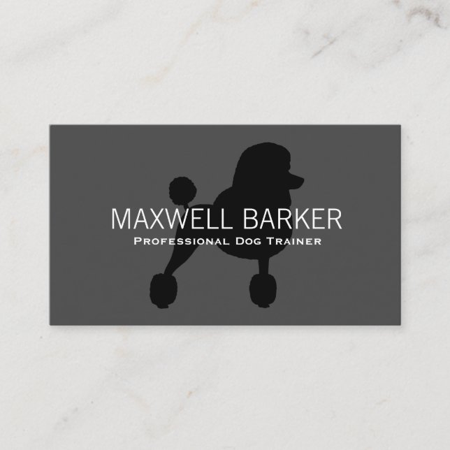Carte De Visite Silhouette Caniche Royal Noir sur Gris (Devant)