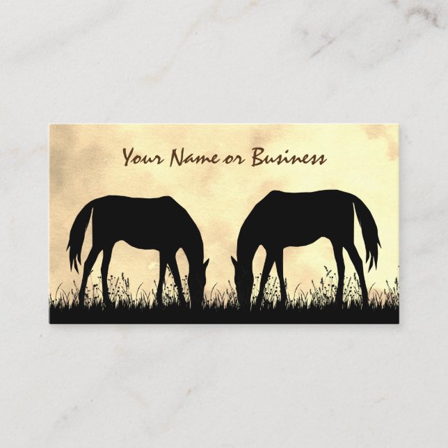 Carte De Visite Silhouette Chevaux pâturage en champ au coucher du (Devant)