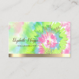 Carte De Visite Silhouette d'arbre doré, Tie Dye coloré Yoga