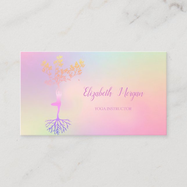 Carte De Visite Silhouette d'arbre élégant, Yoga holographique (Devant)