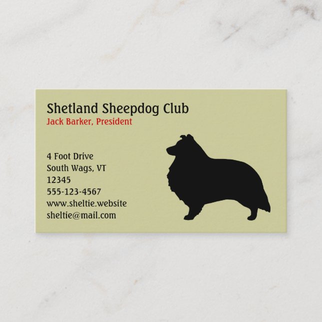 Carte De Visite Silhouette de Berger des Shetland (Devant)