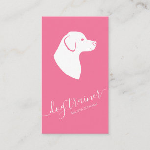 Carte De Visite Silhouette de chien rose et blanc, dresseur de chi