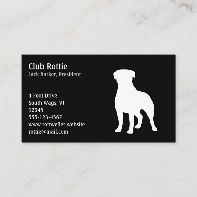 Carte De Visite Silhouette de chien Rottweiler | Noir et blanc | C (Devant)