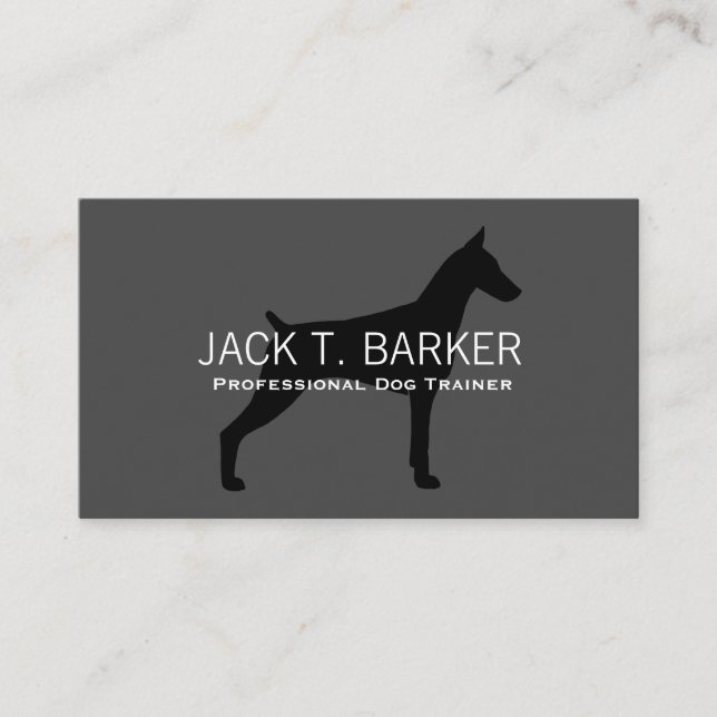 Carte De Visite Silhouette de Dobermann Pinscher Noir sur Gris (Devant)