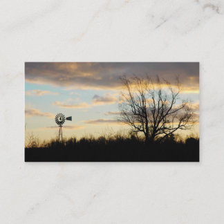 Carte De Visite Silhouette de ferme bordée d'arbres Sunrise Windmi