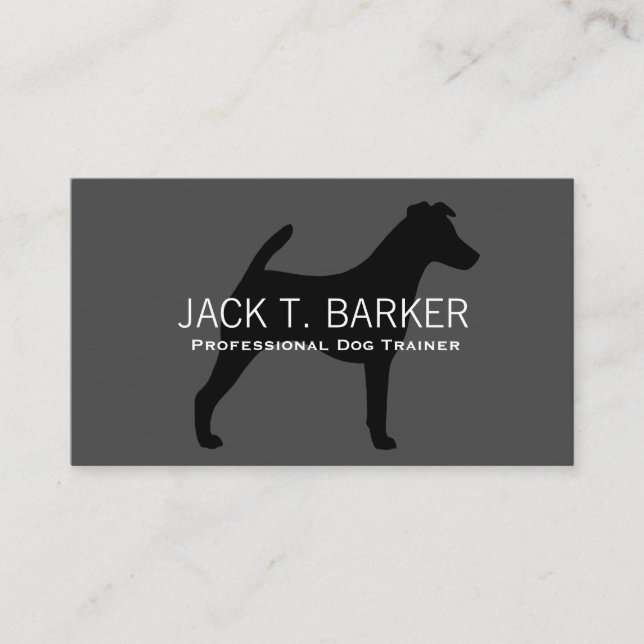 Carte De Visite Silhouette de Fox Terrier glabre Noir sur Gris (Devant)