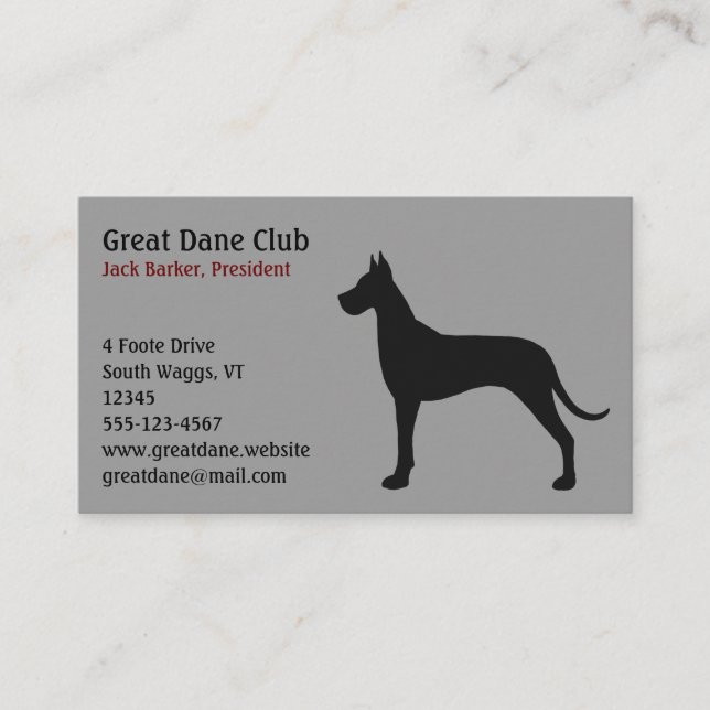 Carte De Visite Silhouette de Grand Danois noir (Devant)