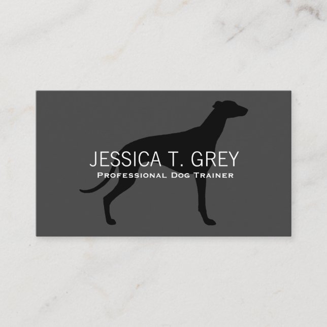 Carte De Visite Silhouette de Greyhound noire sur gris (Devant)