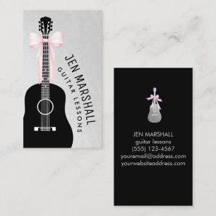 Carte De Visite silhouette de guitare arc rose sur fausse feuille 