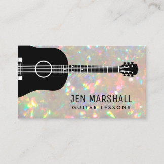 Carte De Visite silhouette de guitare sur effet fausse iridescence