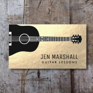 Carte De Visite silhouette de guitare sur feuille fausse or