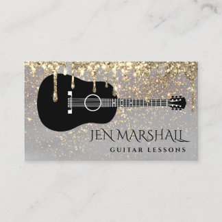 Carte De Visite silhouette de guitare sur parties scintillant faus