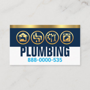 Carte De Visite Silhouette De Plomberie Sur Bleu Couche Or