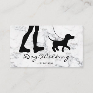 Carte De Visite Silhouette de promeneur de chien noir sur faux mar