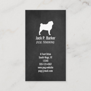 Carte De Visite Silhouette de Pug Blanc - Style Tableau Noir