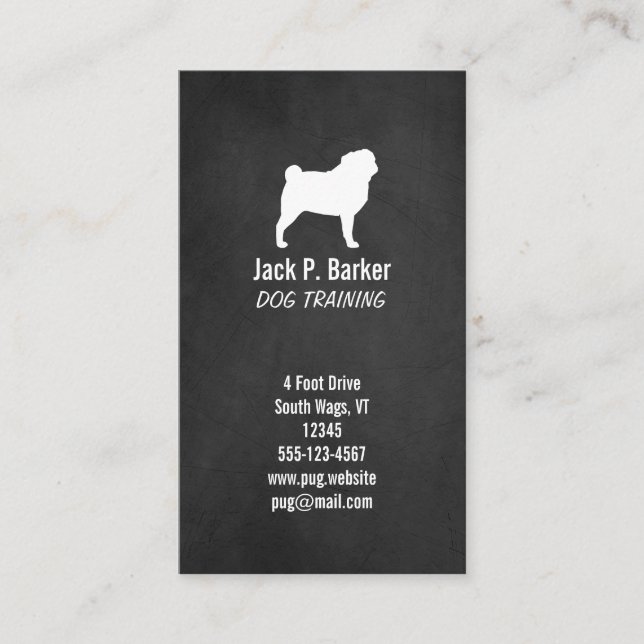 Carte De Visite Silhouette de Pug Blanc - Style Tableau Noir (Devant)