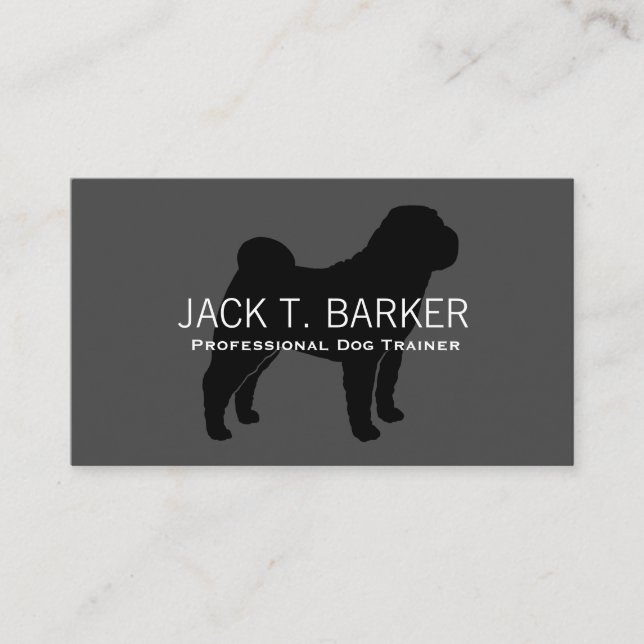 Carte De Visite Silhouette de Shar-Pei Chinois Noir sur Gris (Devant)