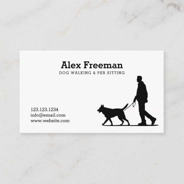 Carte De Visite Silhouette de Walker pour chien noir et blanc mode (Devant)