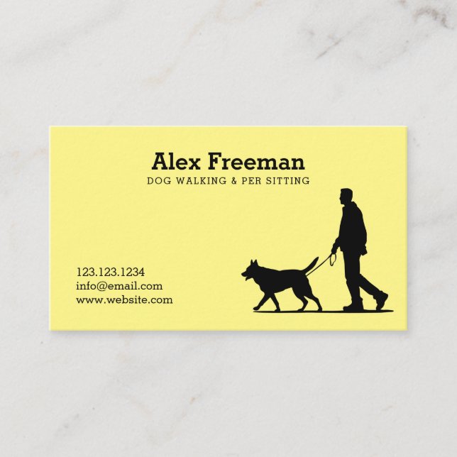 Carte De Visite Silhouette de Walker pour chien noir et jaune mode (Devant)