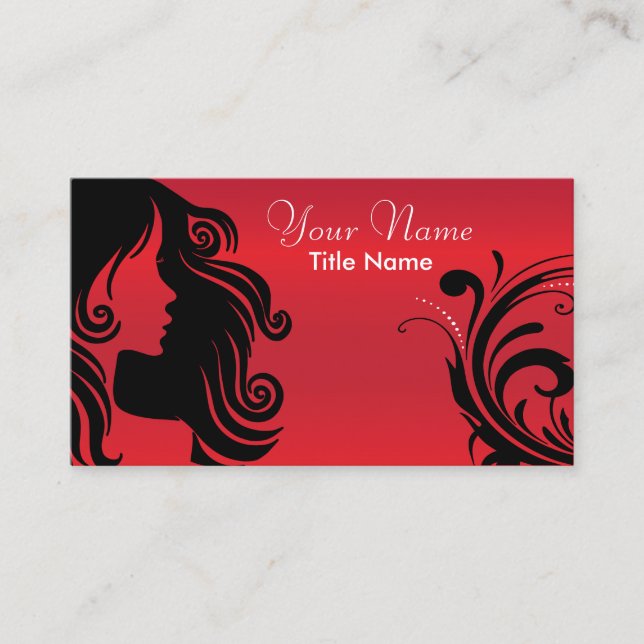 Carte De Visite Silhouette Femme Coiffeur | Rouge (Devant)