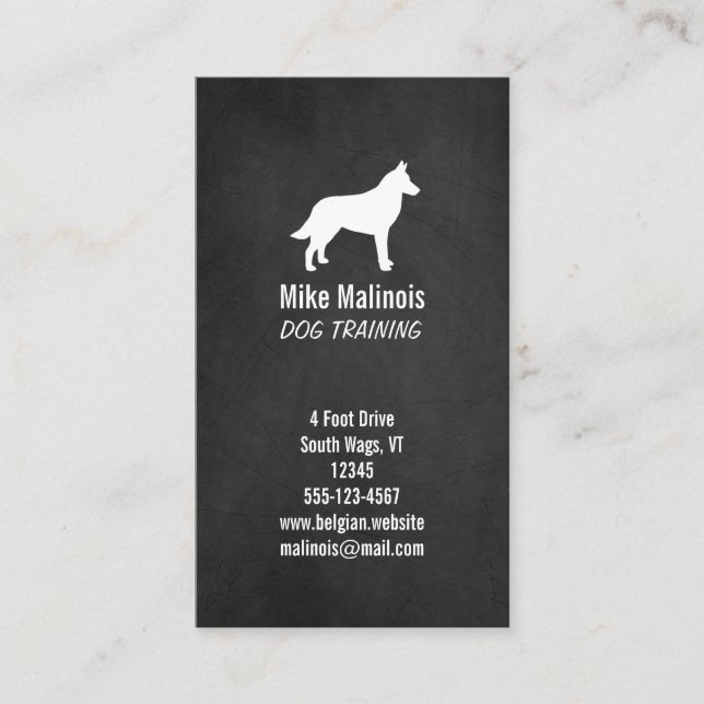 Carte De Visite Silhouette Malinois Belge - Style Chalkboard (Devant)