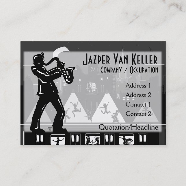 Carte De Visite Silhouette noire du joueur saxophone (Devant)