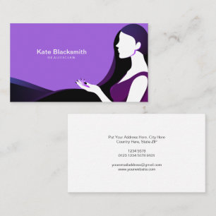 Carte De Visite Silhouette Pretty Woman Long Cheveux Noirs   Viole