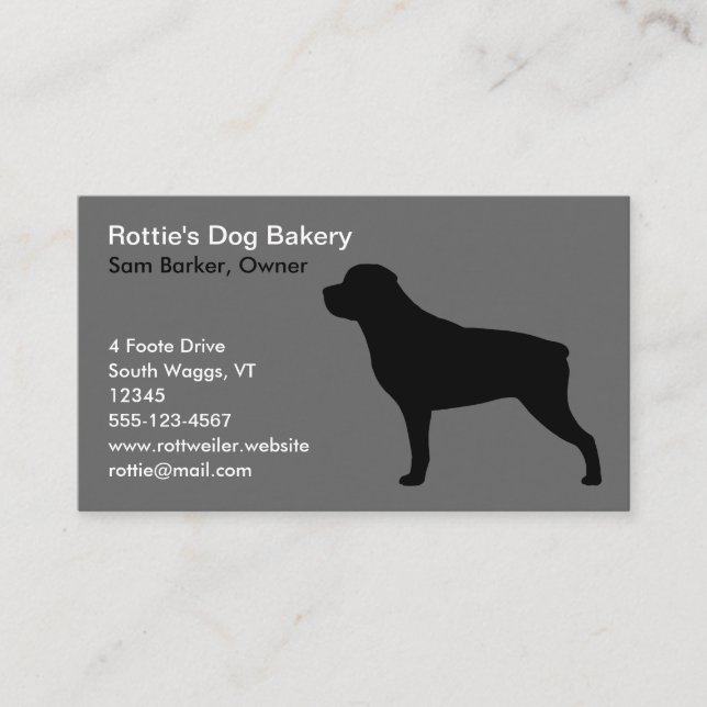 Carte De Visite Silhouette Rottweiler | Rottie Chien gris et noir (Devant)