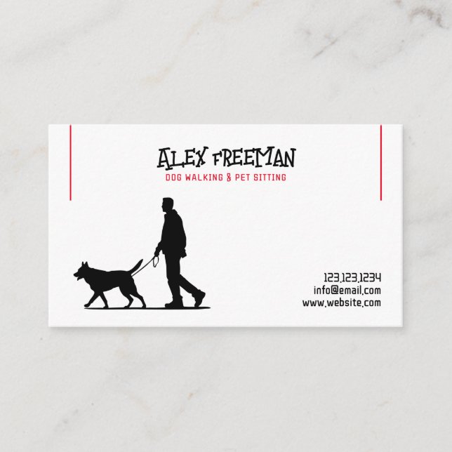 Carte De Visite Silhouette simple blanche et rouge marcheur de chi (Devant)