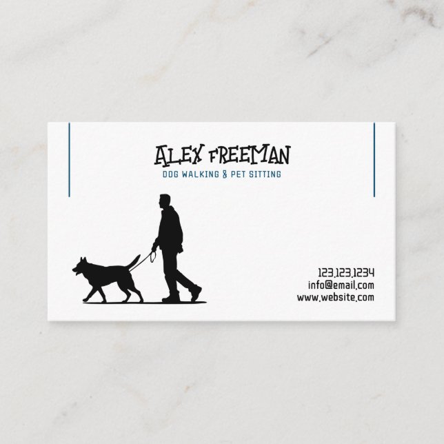 Carte De Visite Silhouette simple de Walker pour chien blanc et bl (Devant)