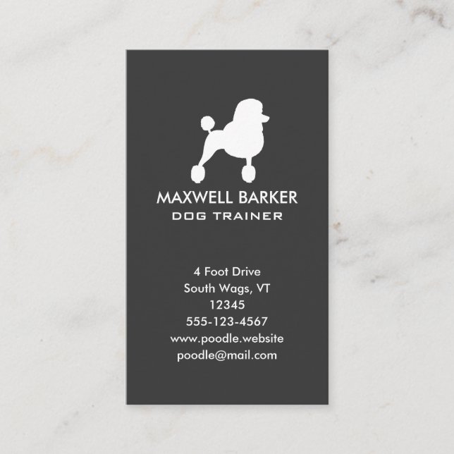Carte De Visite Silhouette Verticale de Caniche Standard Blanc (Devant)
