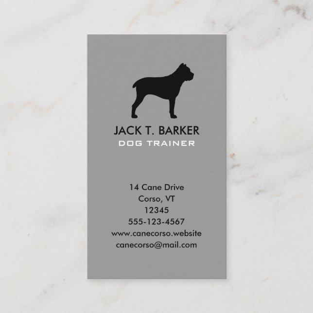Carte De Visite Silhouette Verticale du Cane Corso (Devant)
