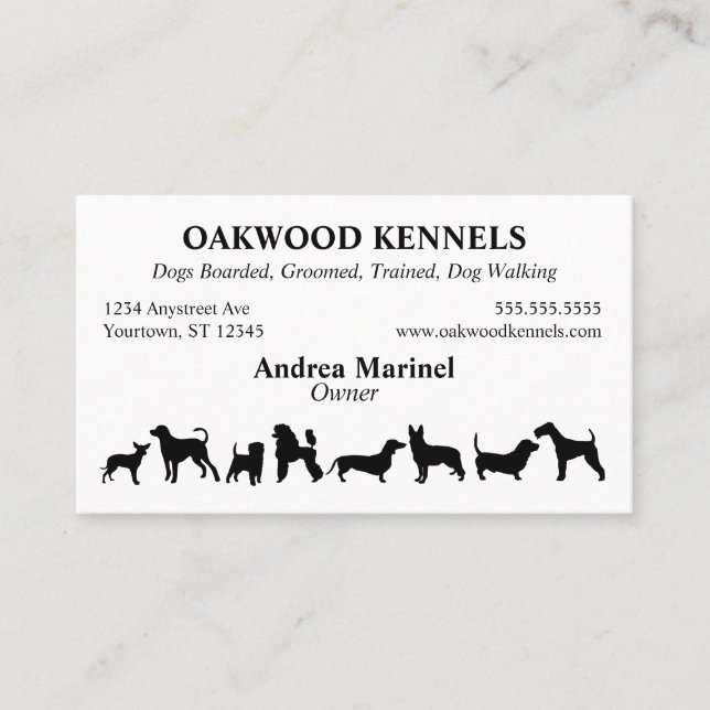 Carte De Visite Silhouettes de chiens Services aux animaux de comp (Devant)