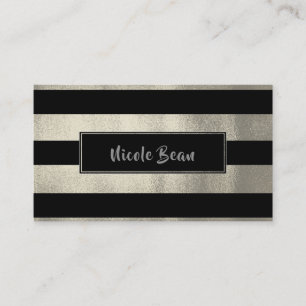 Carte De Visite Silver & Black Stripes Chic Design Glam