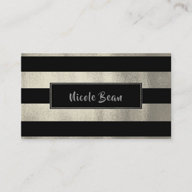 Carte De Visite Silver & Black Stripes Chic Design Glam (Devant)