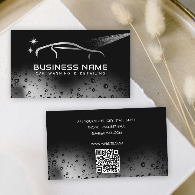 Carte De Visite Silver Car Wash Automotive Cleaning Auto Détail (Silver Car Wash Automotive Cleaning Auto Detailing Business Card)